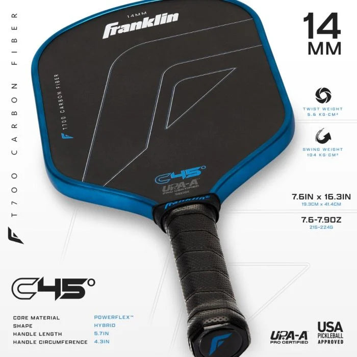 Franklin C45° Carbon Fiber Paddle - 14mm/フランクリンC45 カーボンファイバー ピックルボールパドル