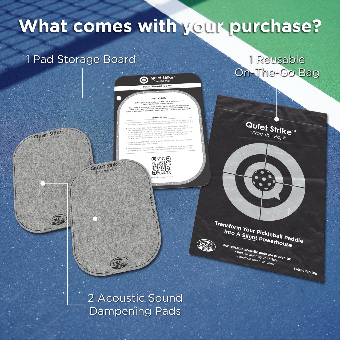 Pickleball Paddle Pads Rectangle - Quiet Strike / ピックルボールパドルパッド レクタングル - クワイエットストライク