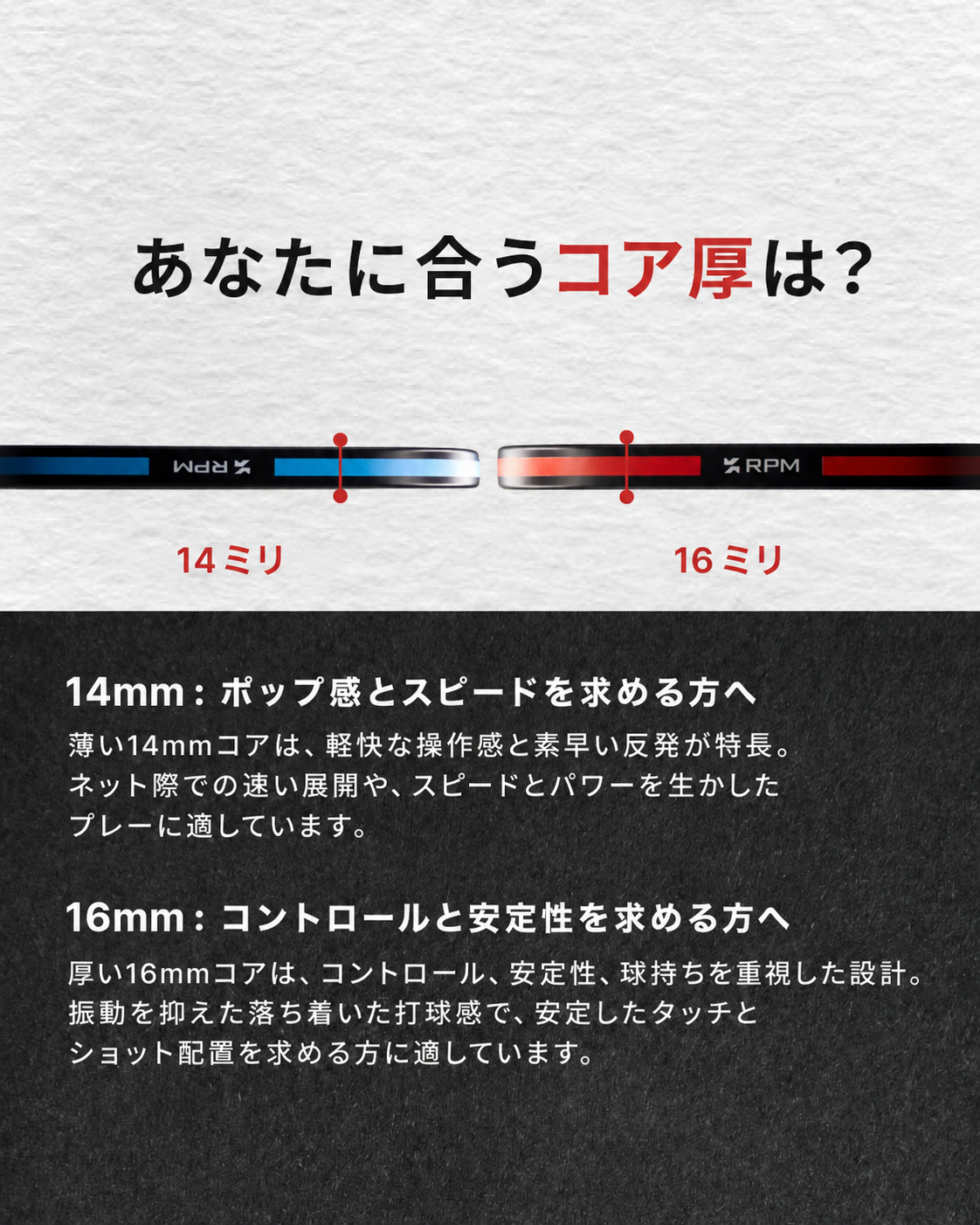 RPM Friction Pro V2の14mmと16mmコア厚の特徴比較