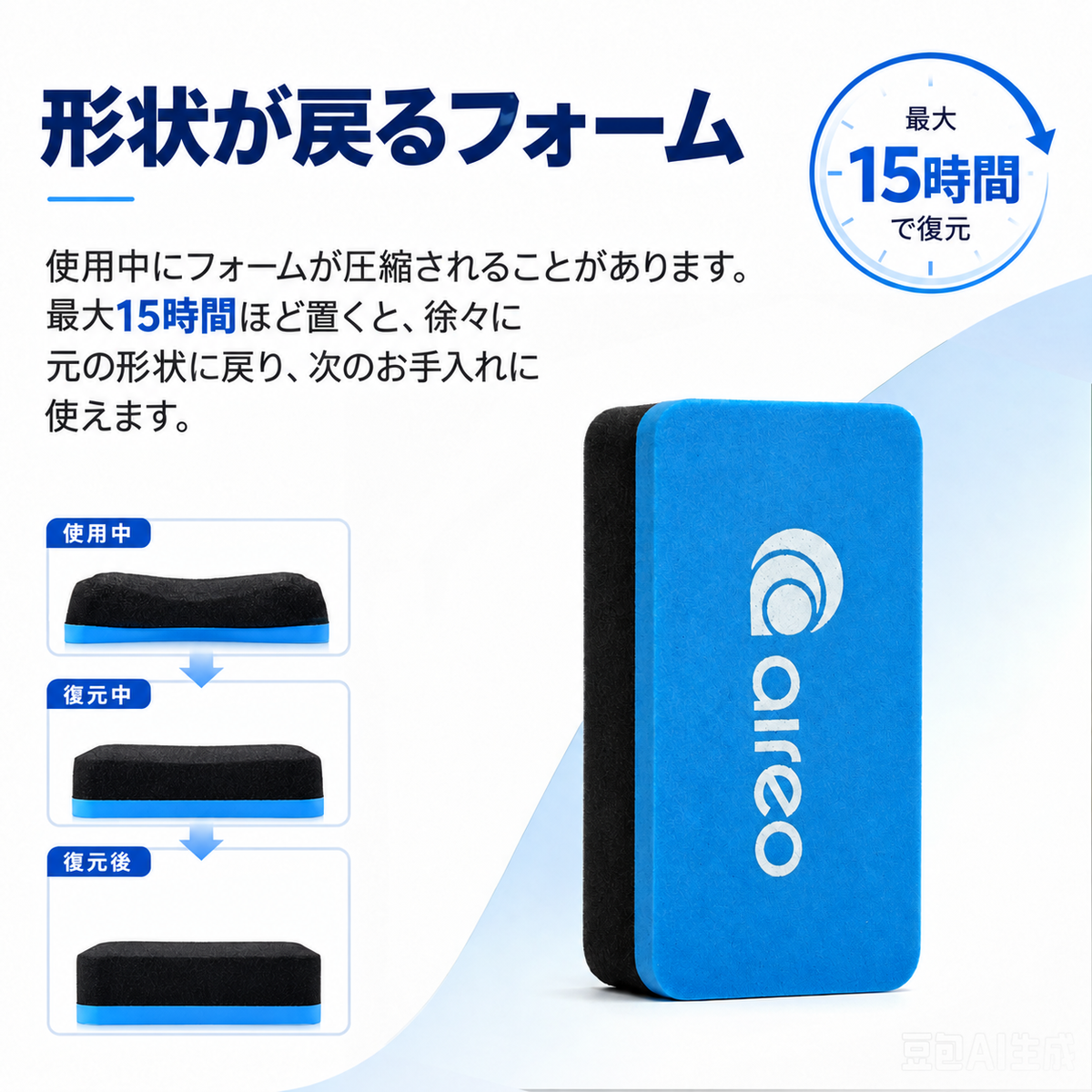 AIREO クリーニングスポンジの形状復元について：メーカー案内は最大15時間