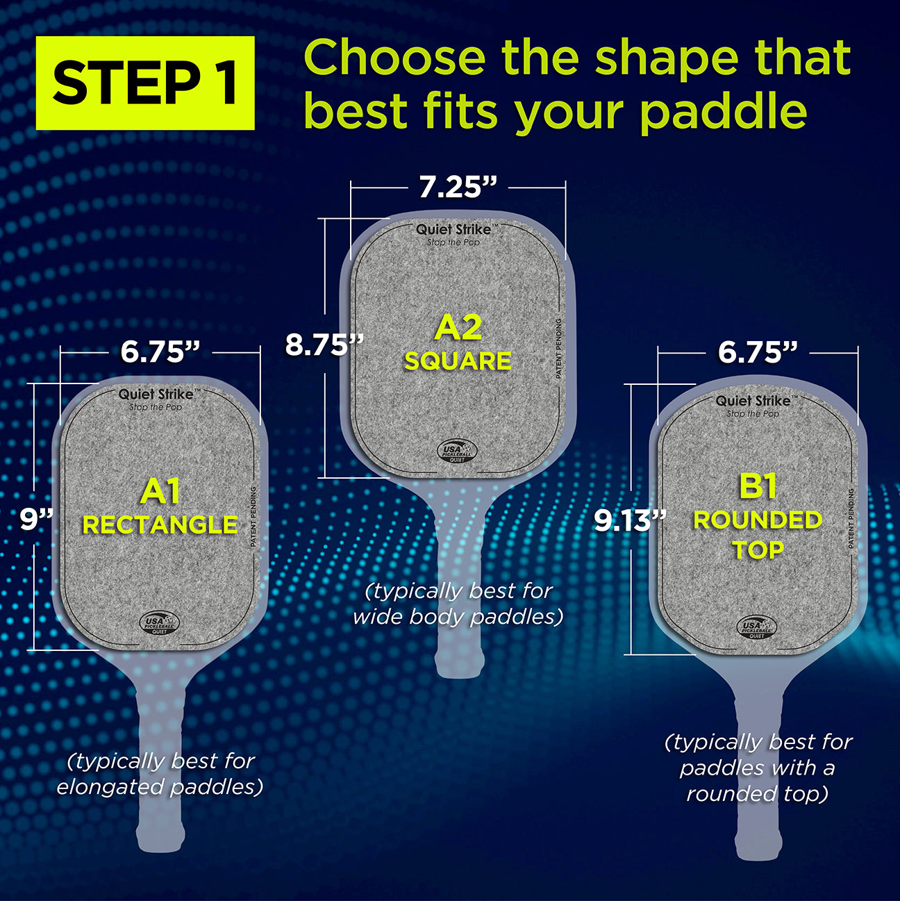 Pickleball Paddle Pads Square - Quiet Strike / ピックルボールパドルパッド スクエア - クワイエットストライク